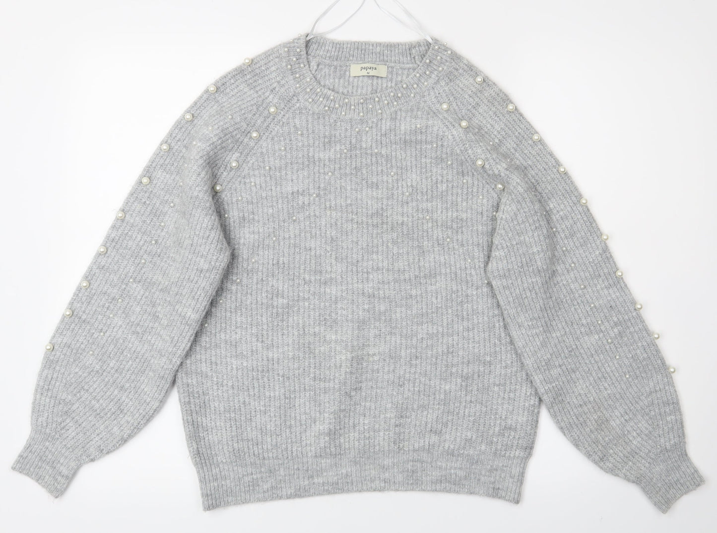 Papaya Womens Grey   Pullover Jumper Size M  - Fake Pearls