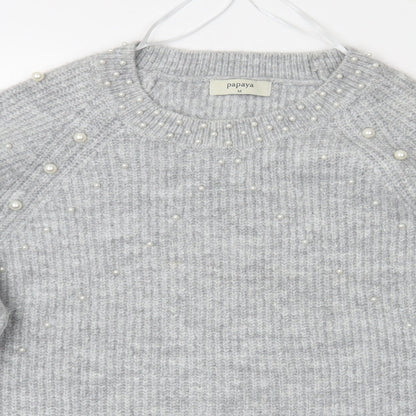 Papaya Womens Grey   Pullover Jumper Size M  - Fake Pearls