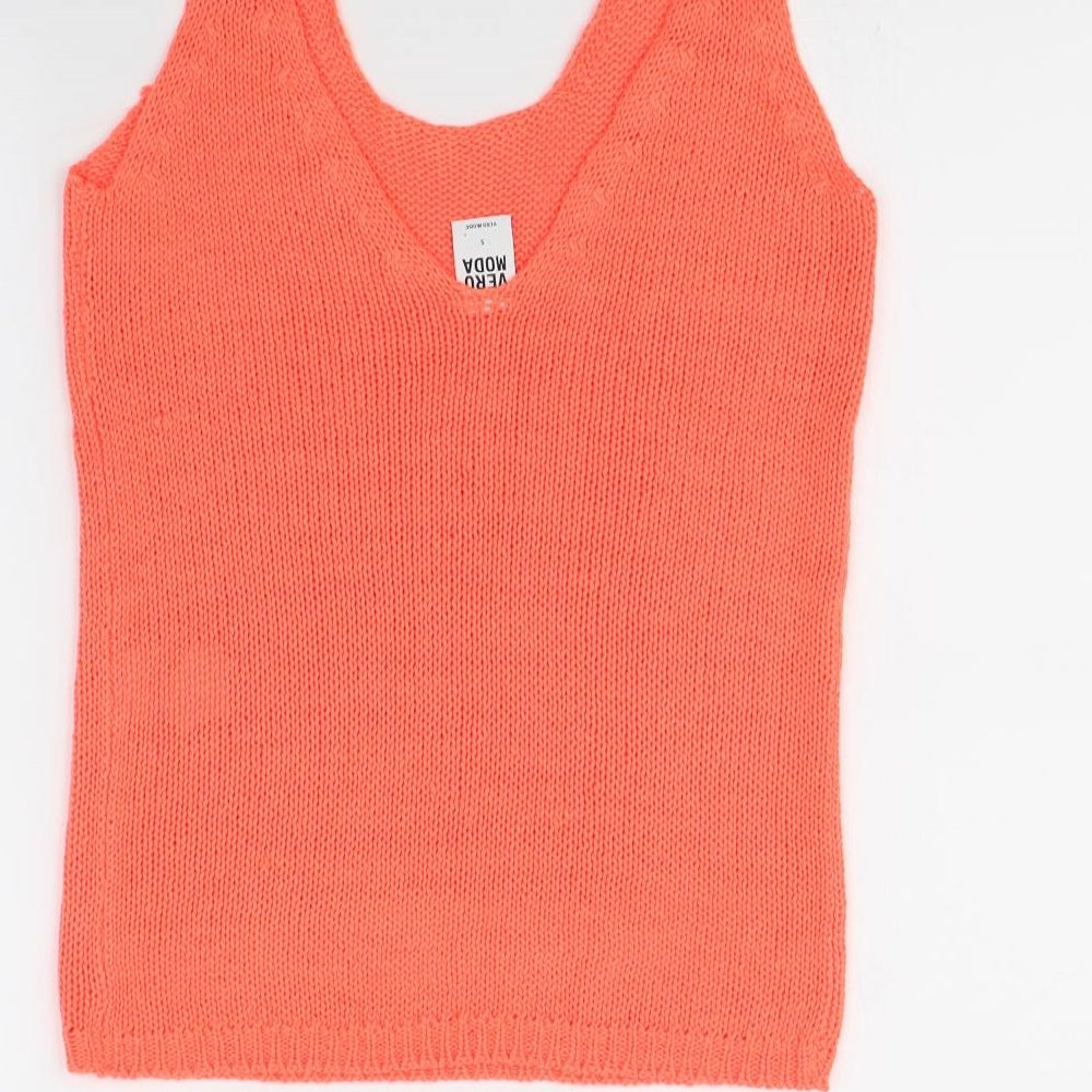 Womens UK Size S Vera Moda Orange Basic Tank