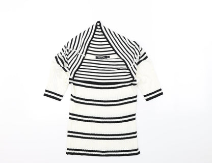 sense Womens White Striped  Pullover Jumper Size M