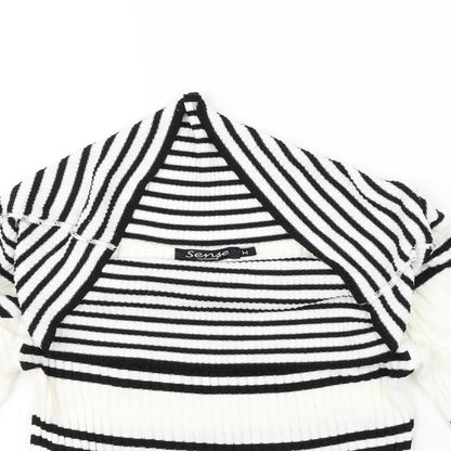 sense Womens White Striped  Pullover Jumper Size M
