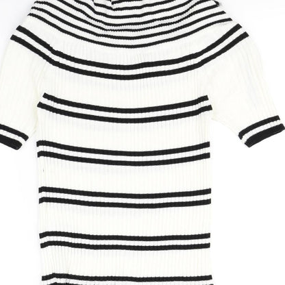 sense Womens White Striped  Pullover Jumper Size M