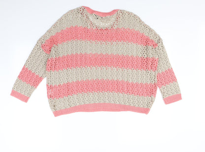 Warehouse Womens Beige Striped  Pullover Jumper Size 14