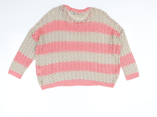 Warehouse Womens Beige Striped  Pullover Jumper Size 14