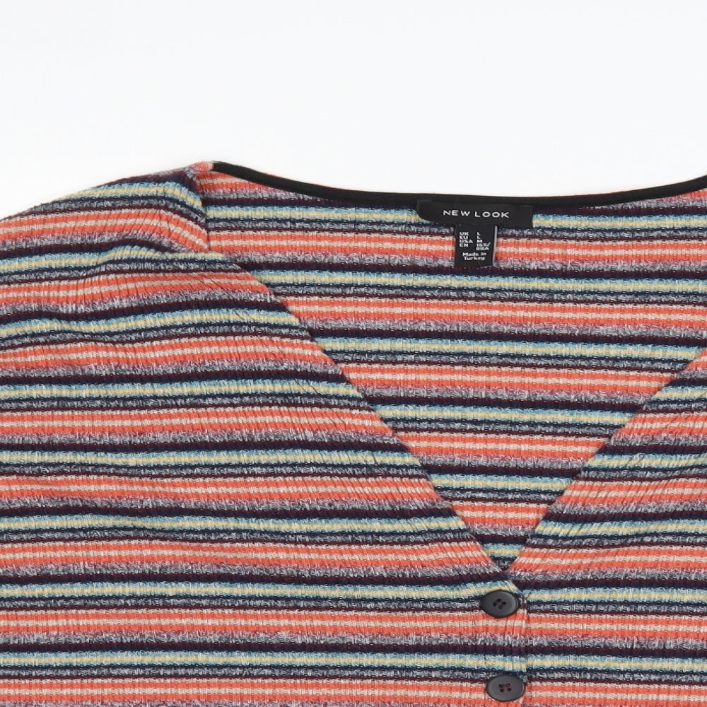 New Look Womens Red Striped  Cardigan Jumper Size L