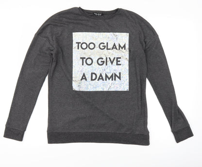 Select Womens Grey   Pullover Sweatshirt Size 10  - slogan
