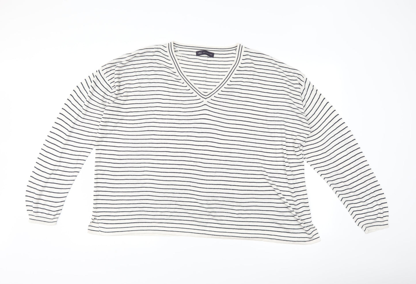 Marks and Spencer Womens White Striped Knit Pullover Jumper Size XL