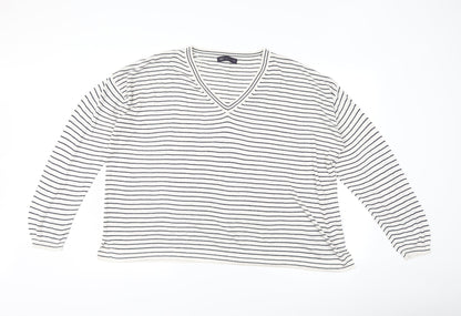 Marks and Spencer Womens White Striped Knit Pullover Jumper Size XL