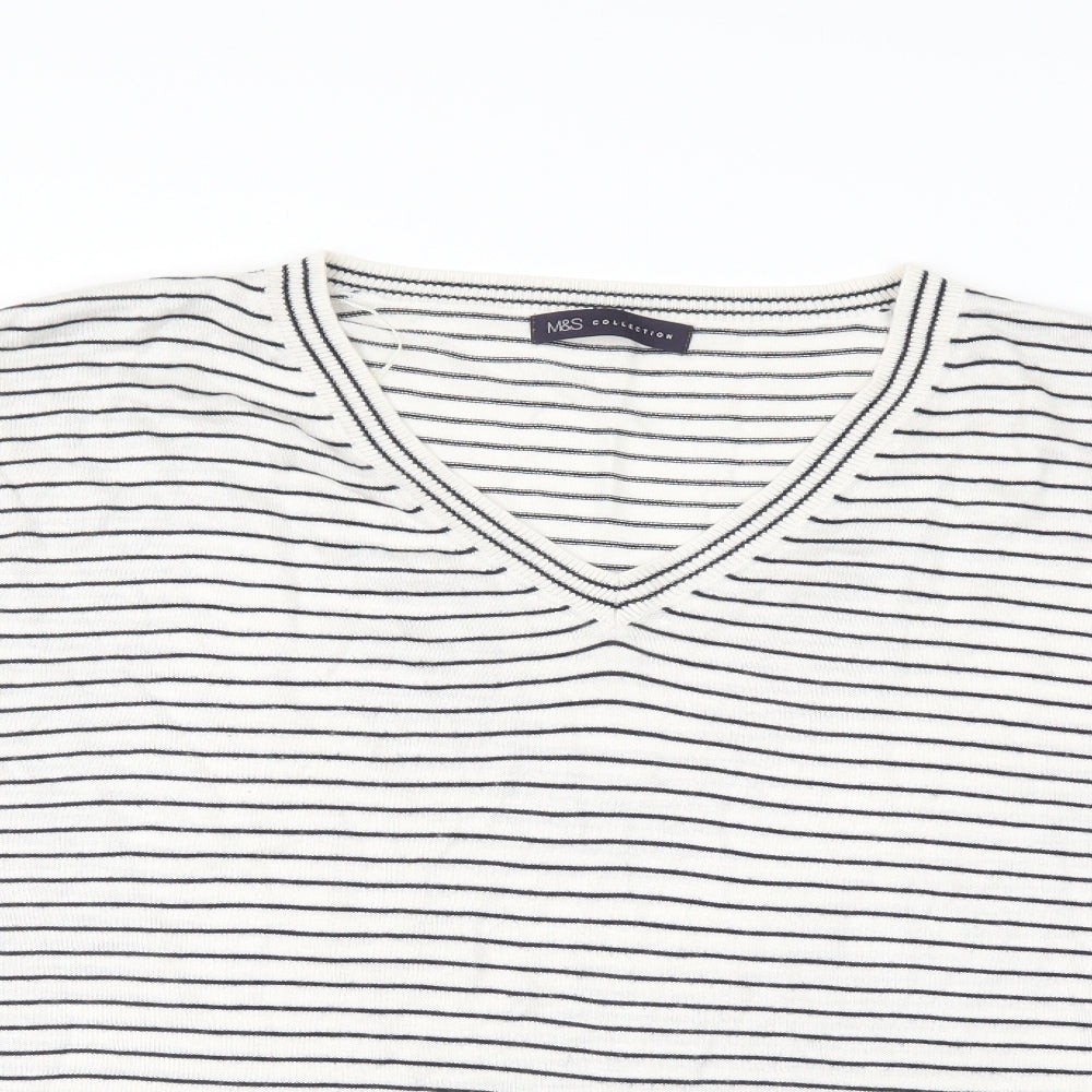 Marks and Spencer Womens White Striped Knit Pullover Jumper Size XL