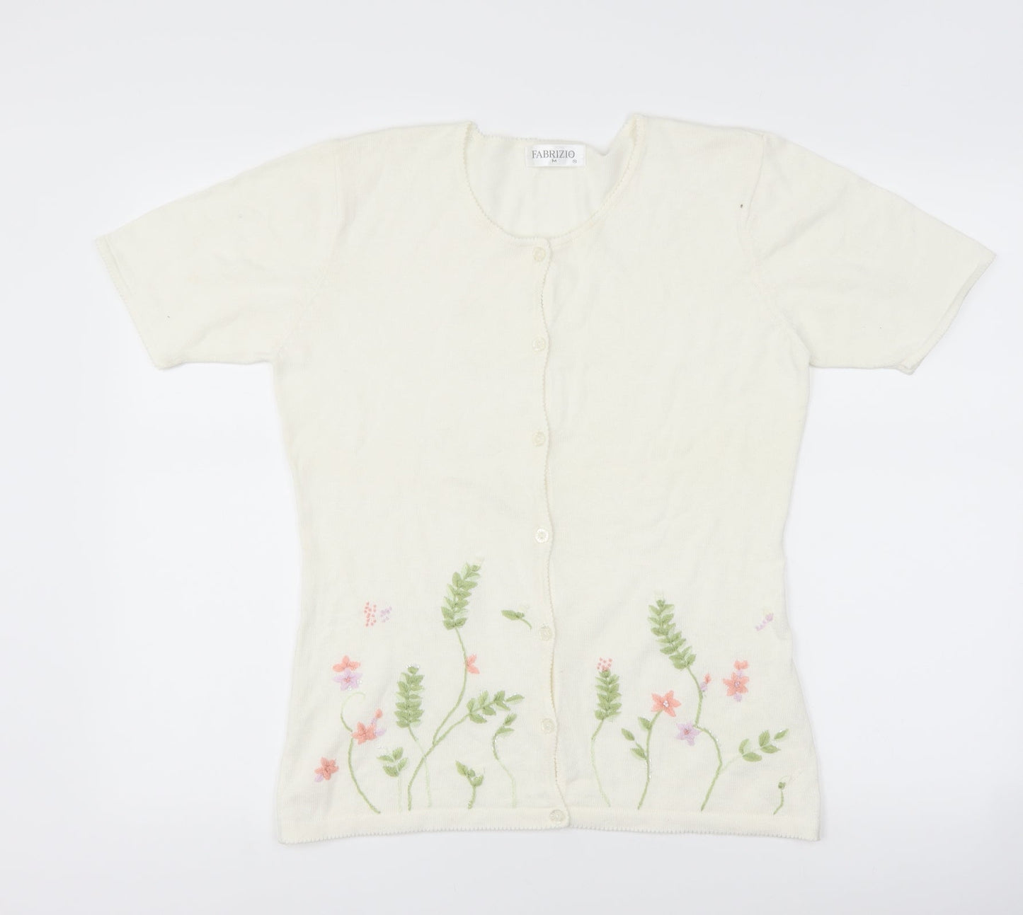 Fabrizio Womens White Floral  Cardigan Jumper Size M