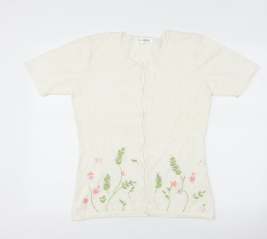 Fabrizio Womens White Floral  Cardigan Jumper Size M