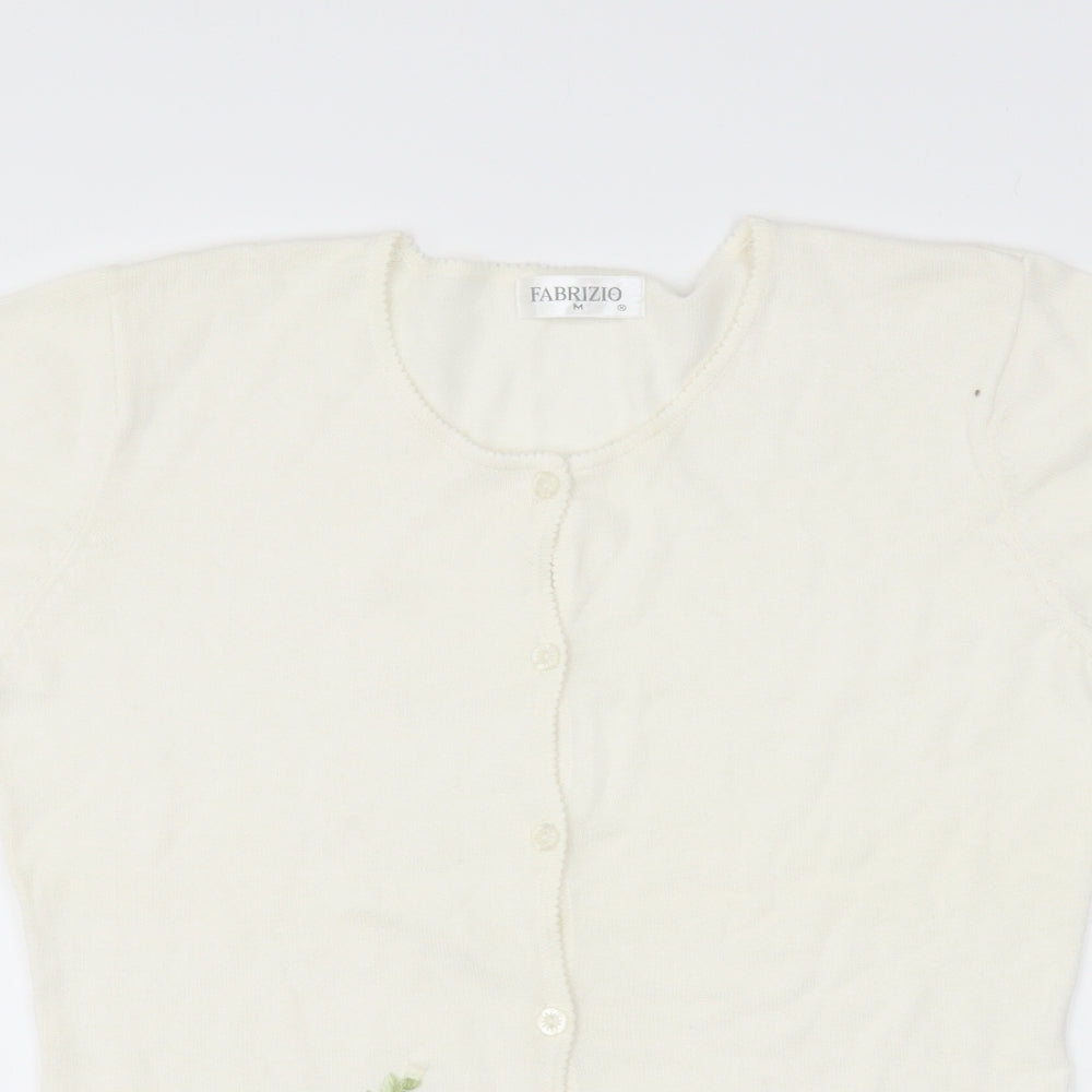 Fabrizio Womens White Floral  Cardigan Jumper Size M