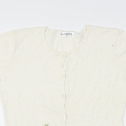 Fabrizio Womens White Floral  Cardigan Jumper Size M