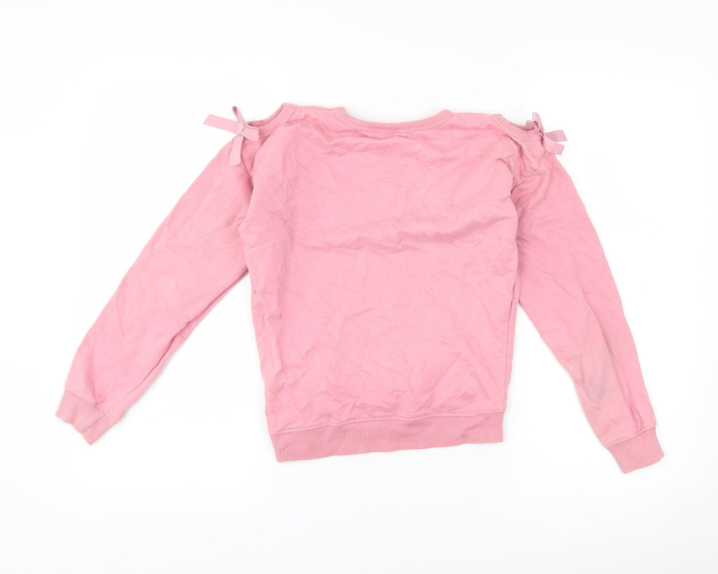 M&Co Girls Pink   Pullover Sweatshirt Size 9-10 Years  - butterflies cut out shoulder