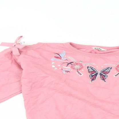 M&Co Girls Pink   Pullover Sweatshirt Size 9-10 Years  - butterflies cut out shoulder