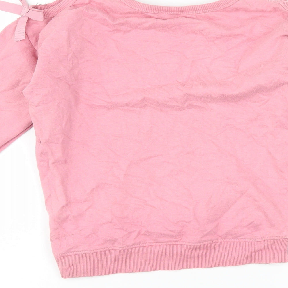 M&Co Girls Pink   Pullover Sweatshirt Size 9-10 Years  - butterflies cut out shoulder