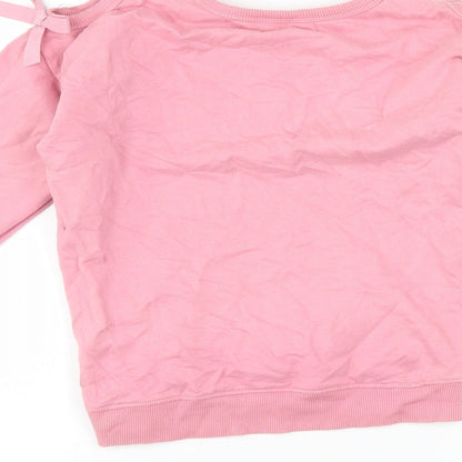 M&Co Girls Pink   Pullover Sweatshirt Size 9-10 Years  - butterflies cut out shoulder