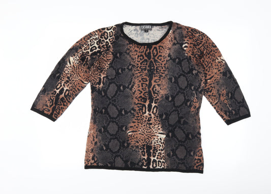 Casamia Womens Brown Animal Print  Pullover Jumper Size S