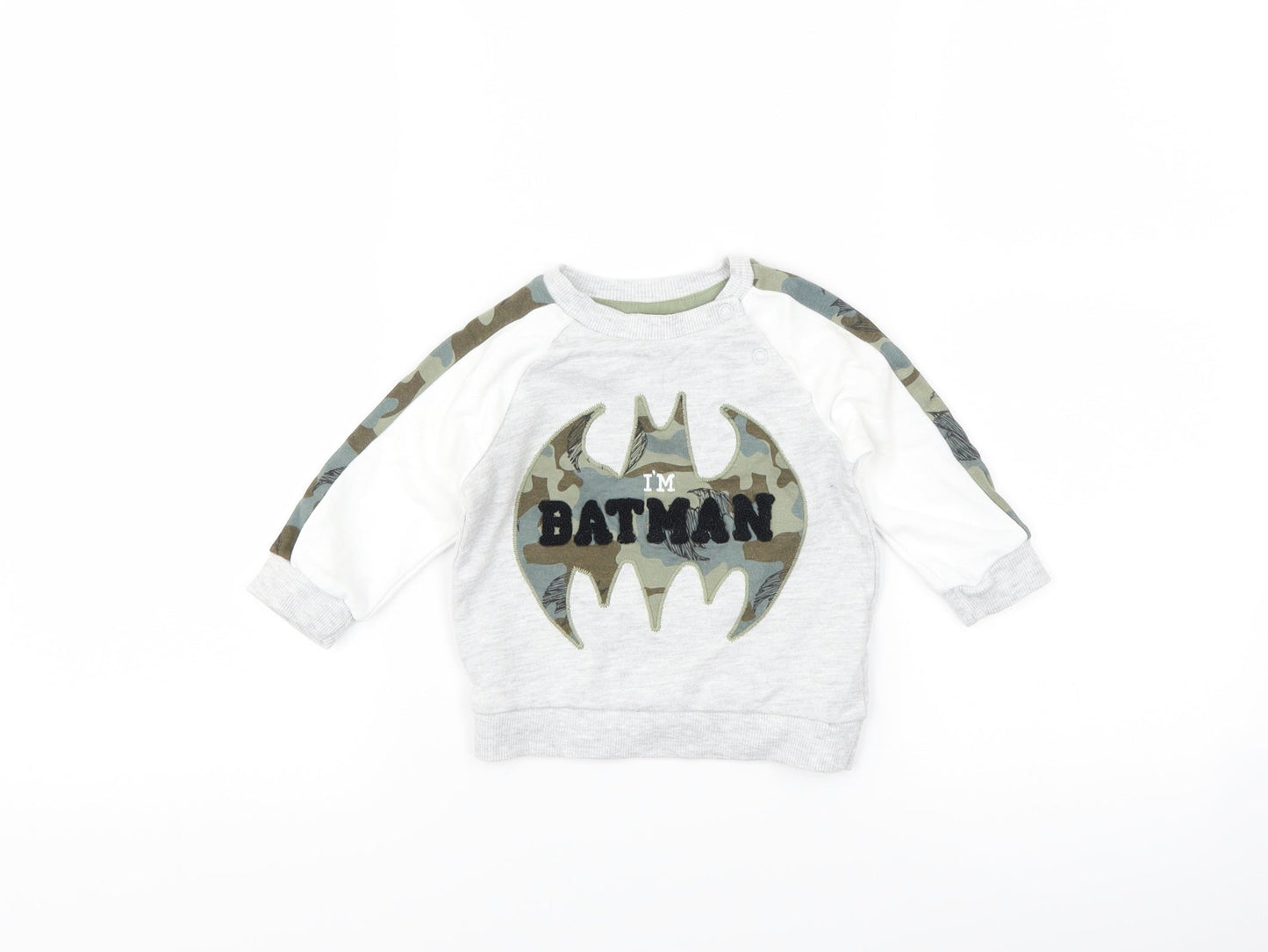 F&F Boys White Camouflage  Pullover Jumper Size 3-6 Months  - batman