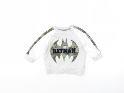 F&F Boys White Camouflage  Pullover Jumper Size 3-6 Months  - batman