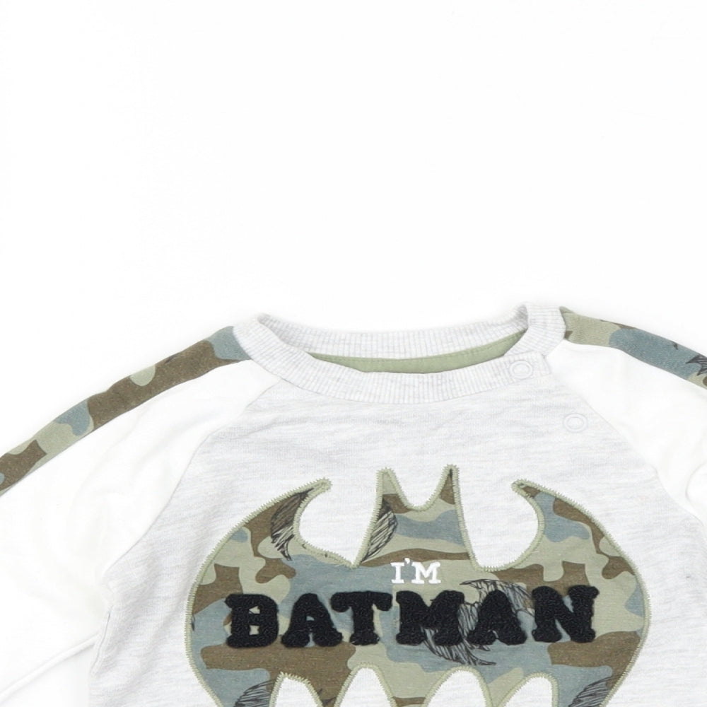 F&F Boys White Camouflage  Pullover Jumper Size 3-6 Months  - batman