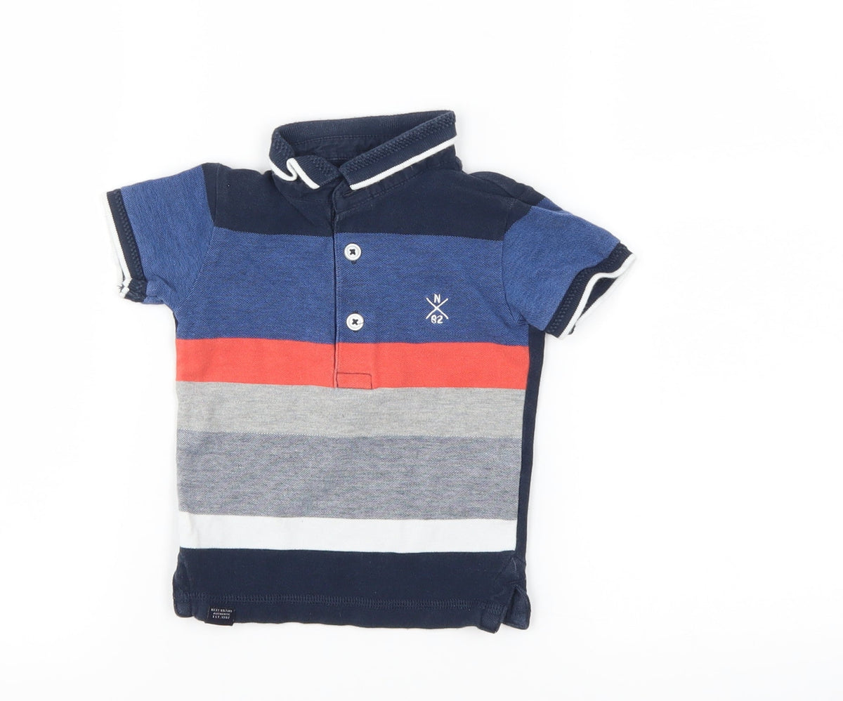 Next Boys Blue Striped  Basic Polo Size 6-9 Months