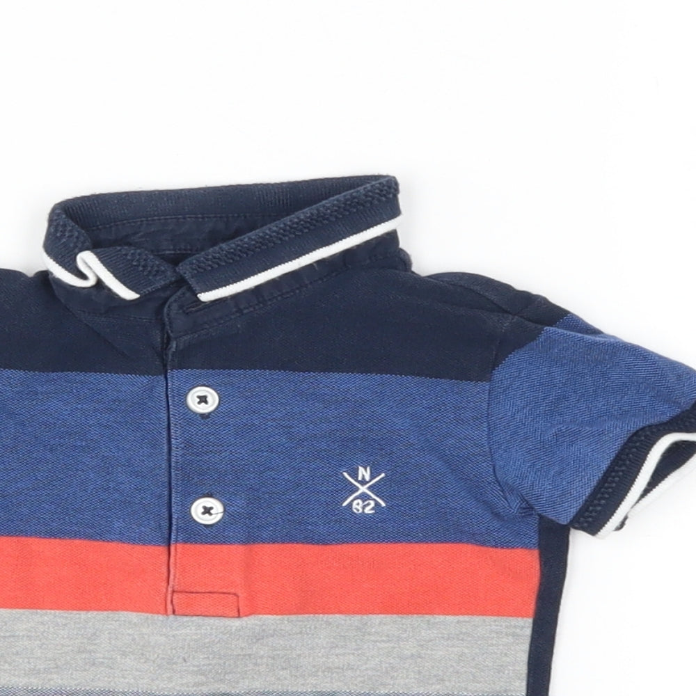 Next Boys Blue Striped  Basic Polo Size 6-9 Months