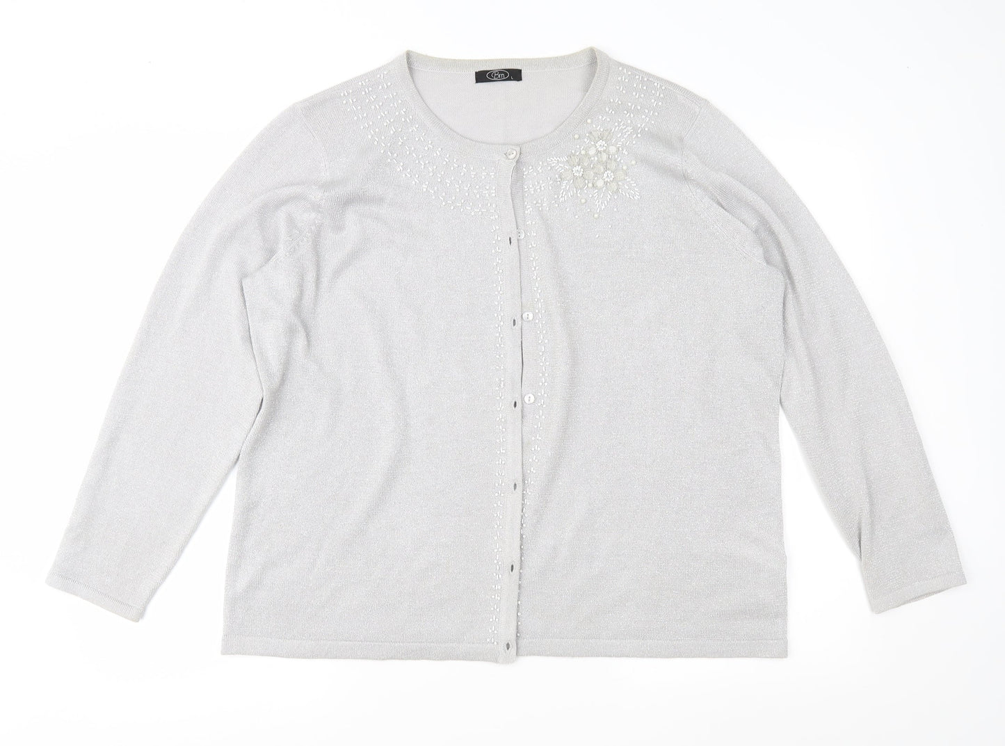 Bonmarché Womens Silver Geometric Knit Cardigan Jumper Size L