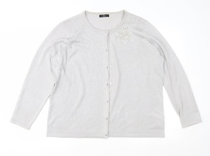 Bonmarché Womens Silver Geometric Knit Cardigan Jumper Size L
