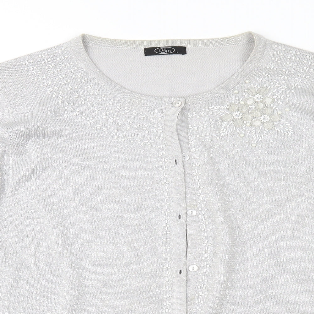 Bonmarché Womens Silver Geometric Knit Cardigan Jumper Size L