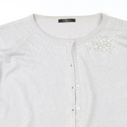 Bonmarché Womens Silver Geometric Knit Cardigan Jumper Size L
