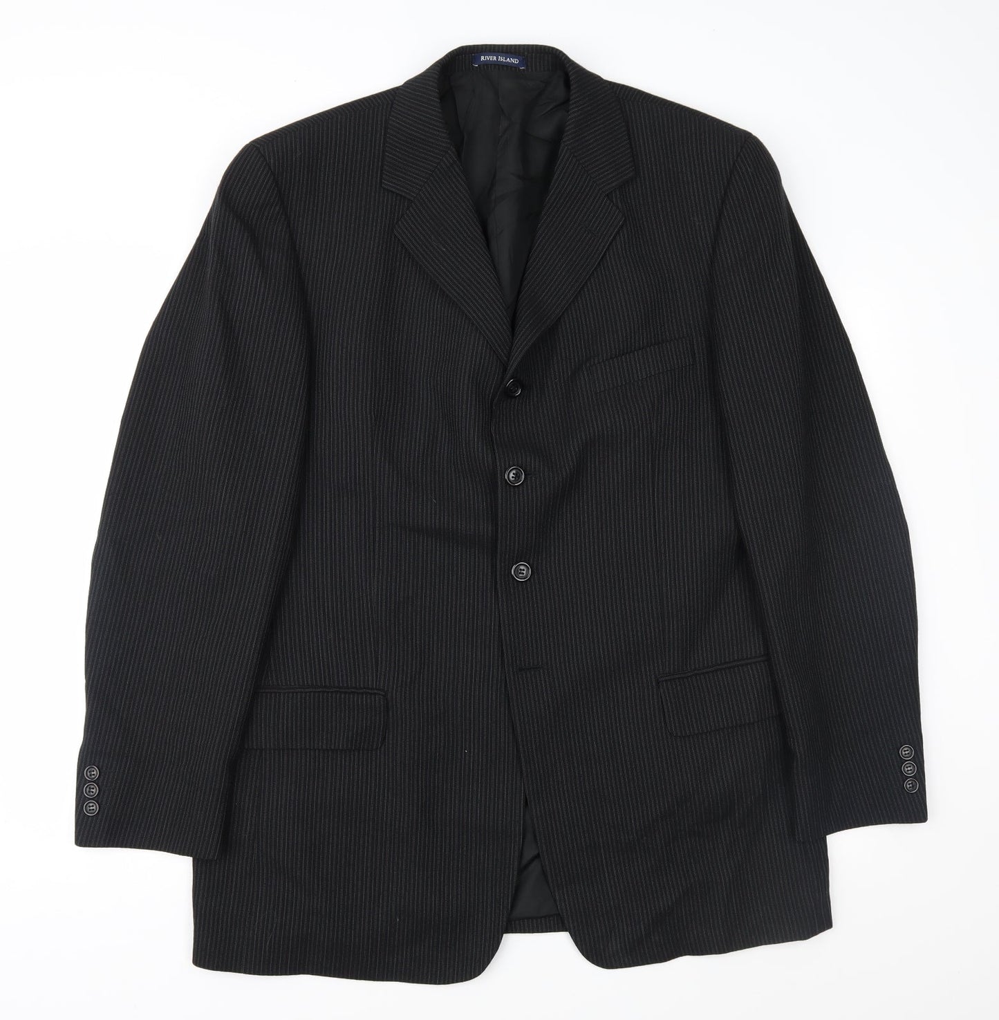 Mens UK Size 42 River Island Regular Black Suit Jacket