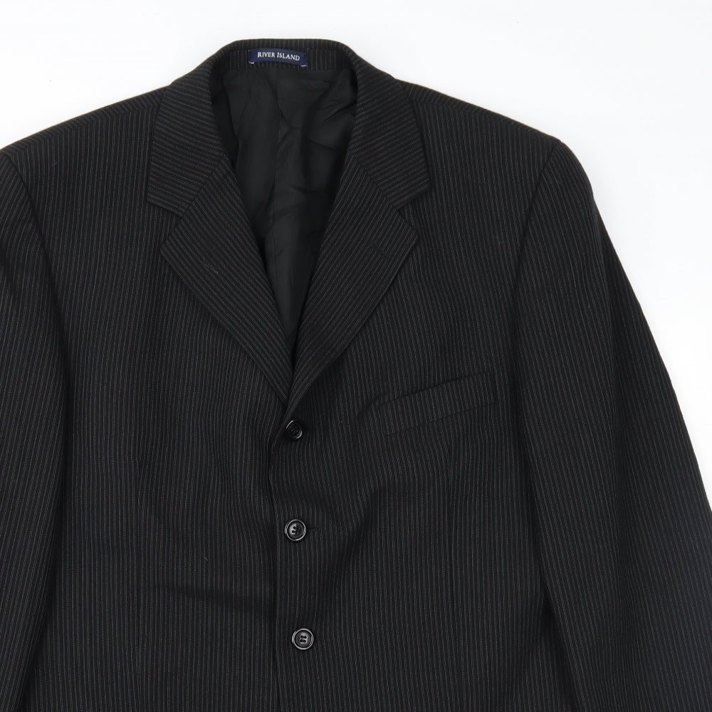 Mens UK Size 42 River Island Regular Black Suit Jacket