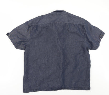 Mens UK Size L Debenhams Blue  Button-Up Short Sleeve Casual Shirt