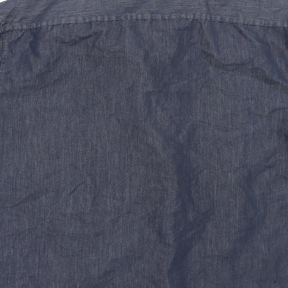 Mens UK Size L Debenhams Blue  Button-Up Short Sleeve Casual Shirt