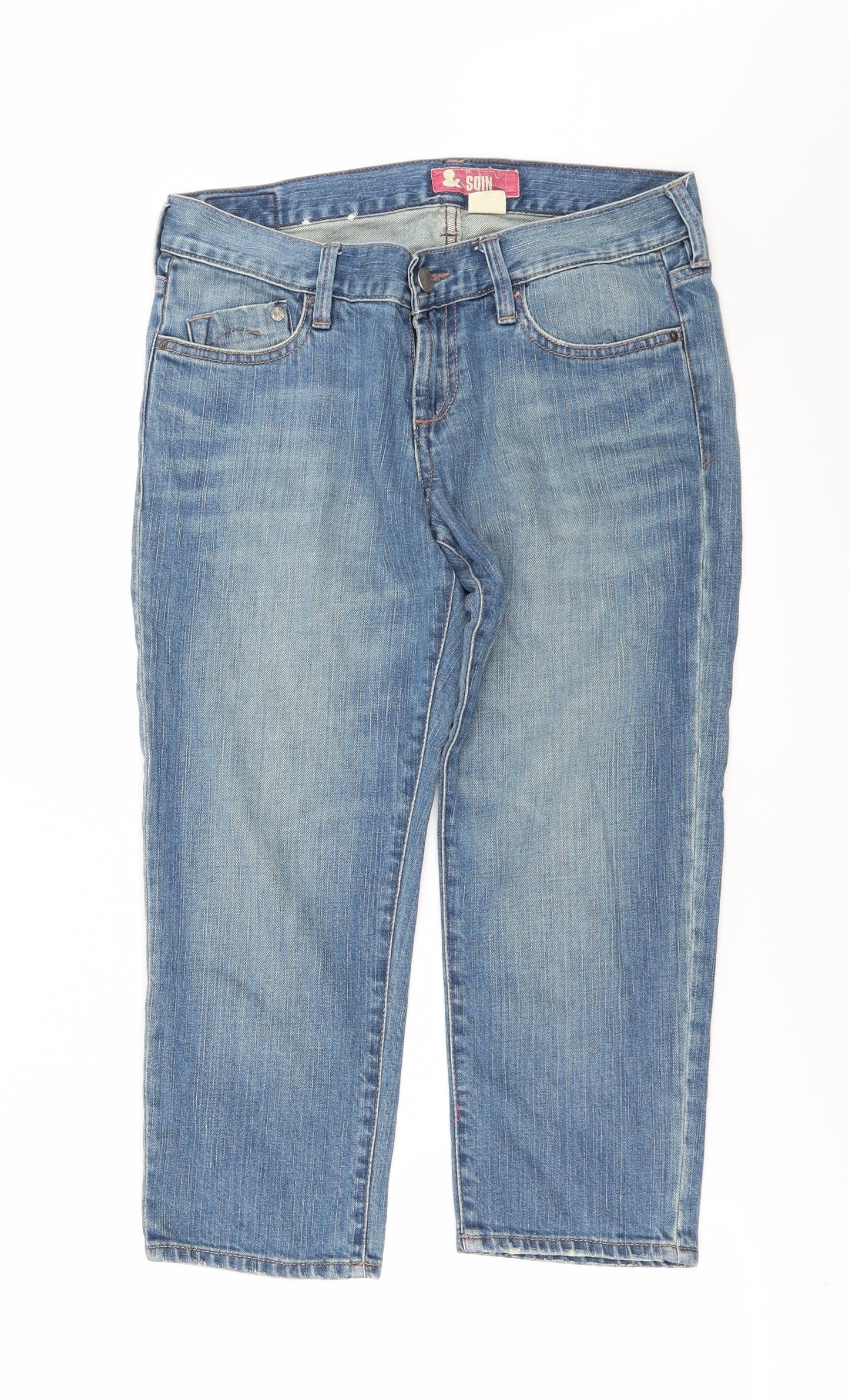 Womens UK Size 29 in SQIN Regular Fit Cropped Blue Jeans
