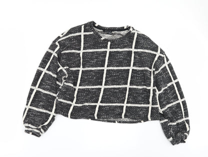 New Look Womens Black Check  Pullover Sweatshirt Size M  - CROPPED