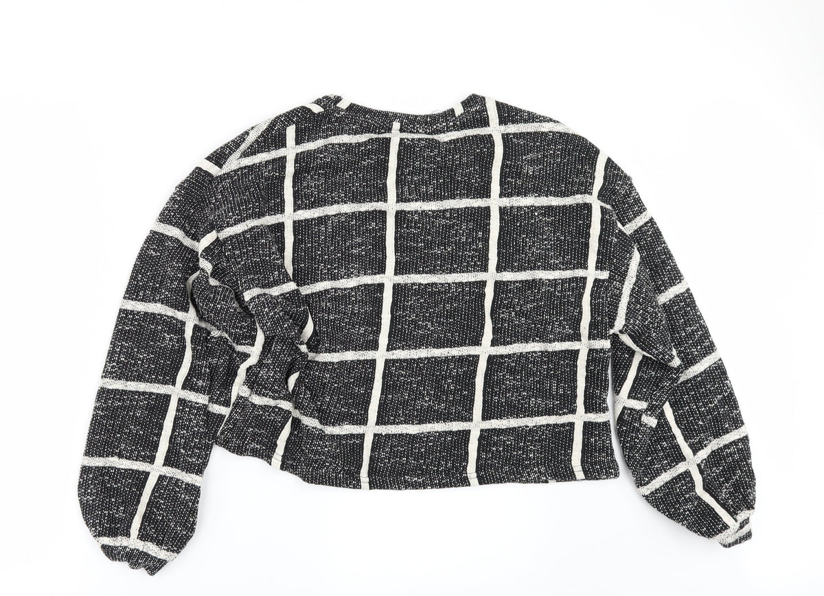 New Look Womens Black Check  Pullover Sweatshirt Size M  - CROPPED