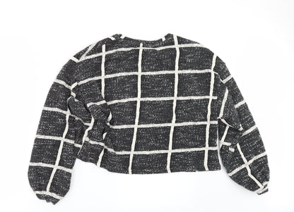New Look Womens Black Check  Pullover Sweatshirt Size M  - CROPPED