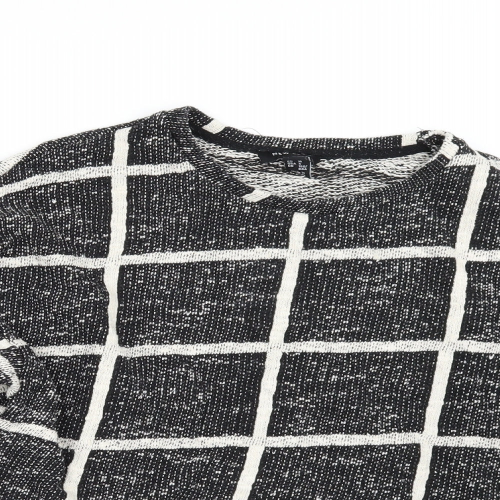 New Look Womens Black Check  Pullover Sweatshirt Size M  - CROPPED