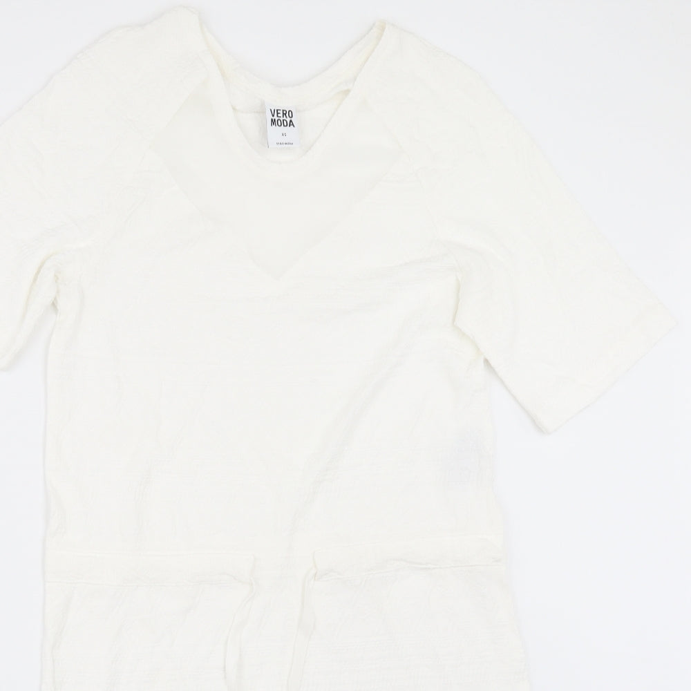 VERO MODA Womens White   T-Shirt Dress  Size XS  - Drawstring waist