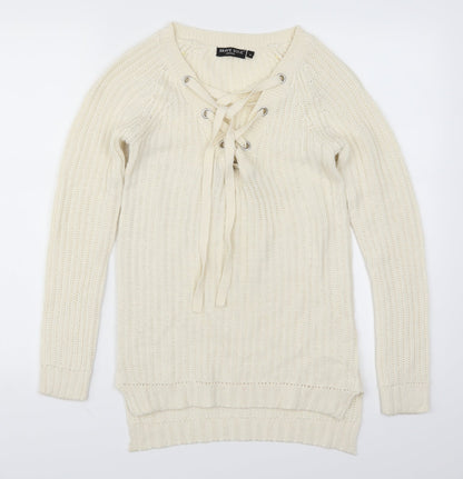 Brave Soul Womens Beige   Pullover Jumper Size 8  - Cream Lace Up