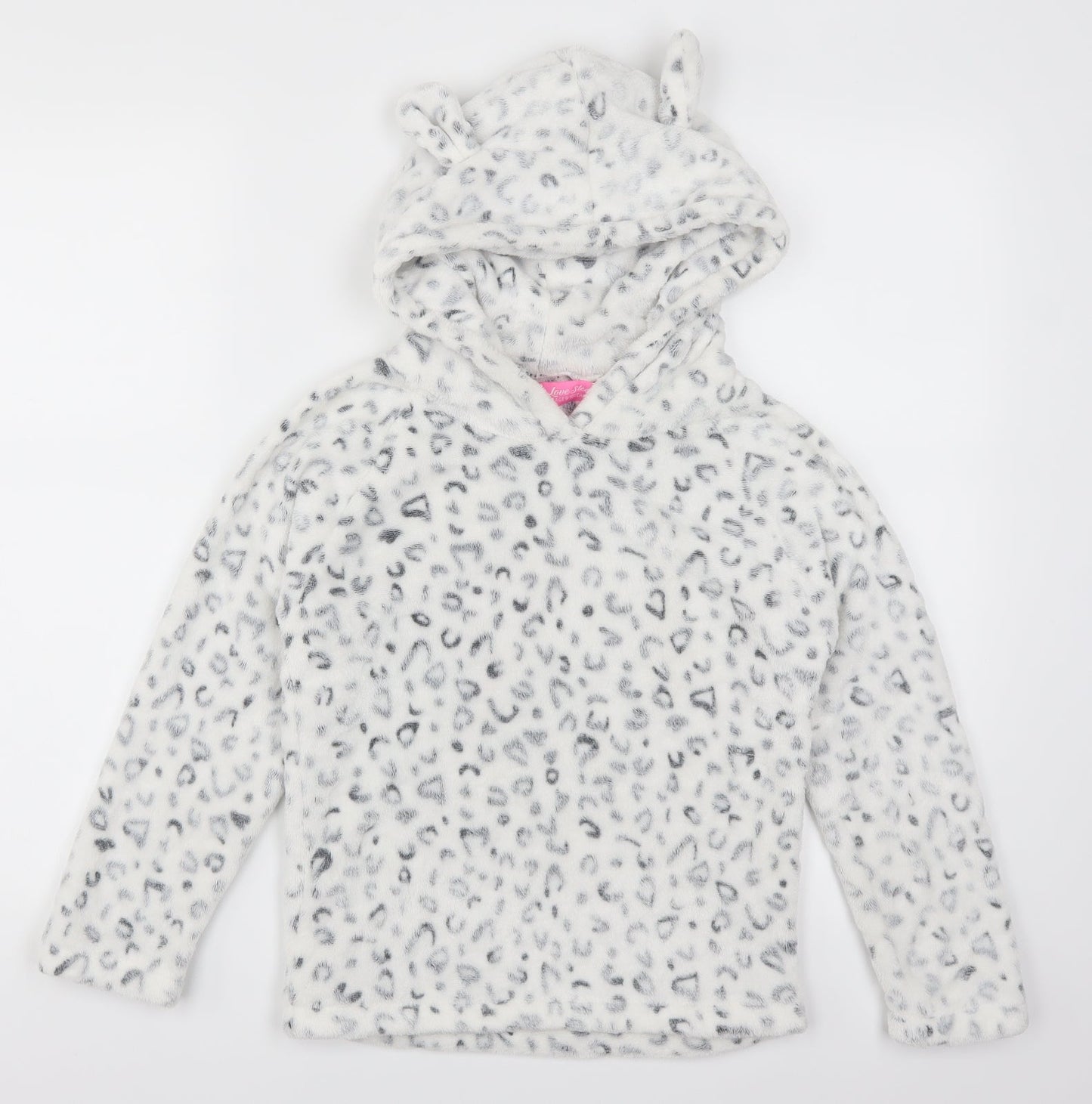 Love Sleep Girls White Animal Print  Top Pyjama Top Size 9-10 Years  - Ears on Hood