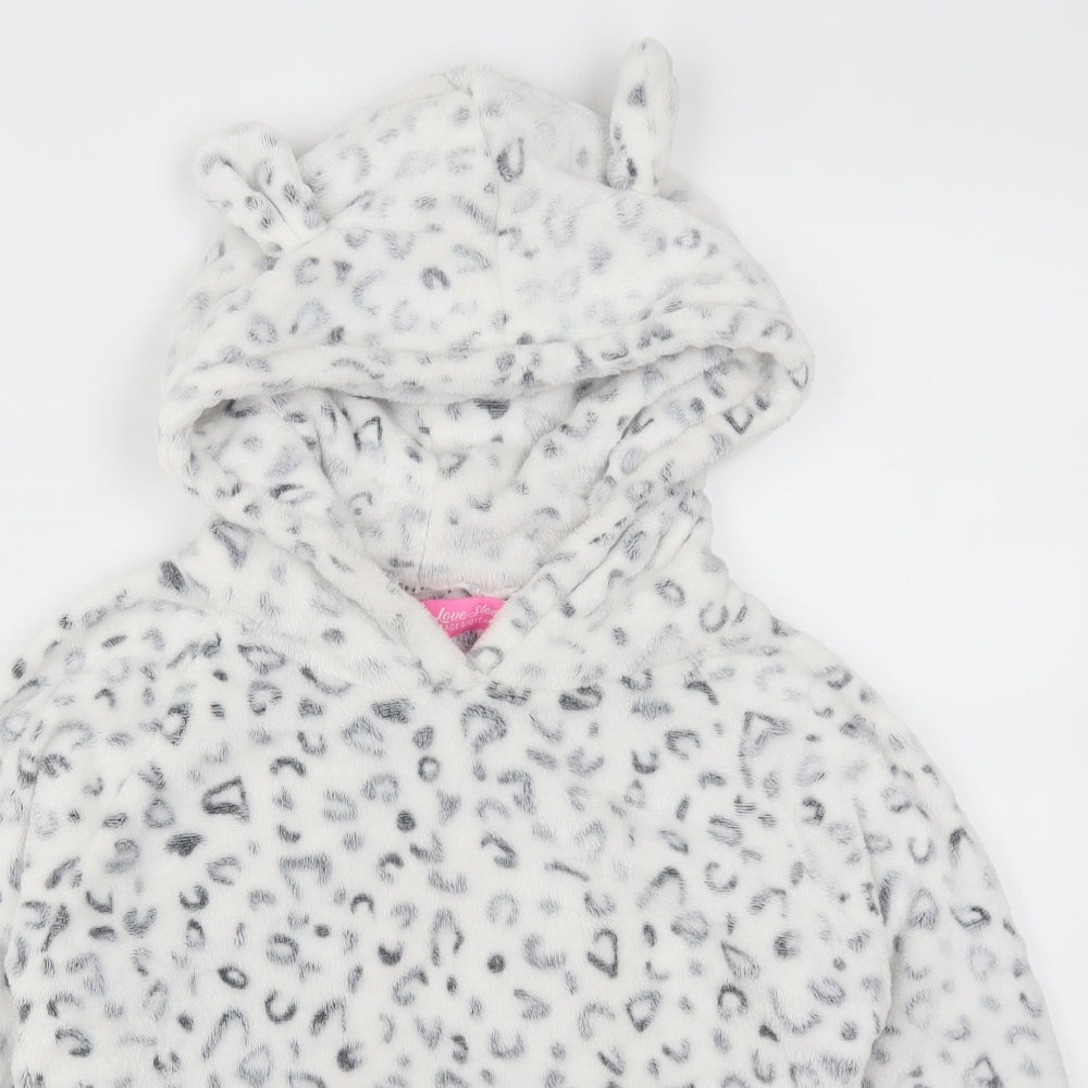 Love Sleep Girls White Animal Print  Top Pyjama Top Size 9-10 Years  - Ears on Hood