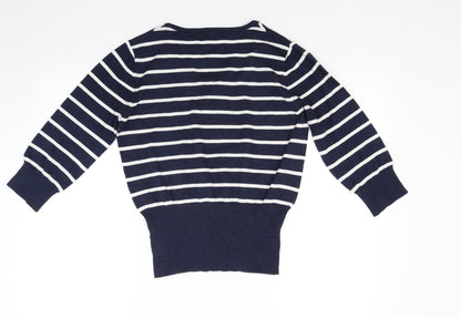 F&F Womens Blue Striped Knit Pullover Jumper Size 14