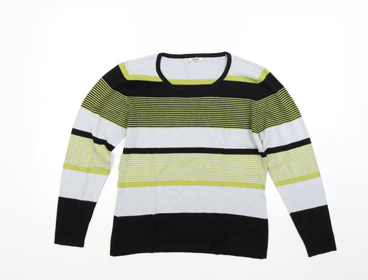 Text Womens Green Striped Knit Pullover Jumper Size M