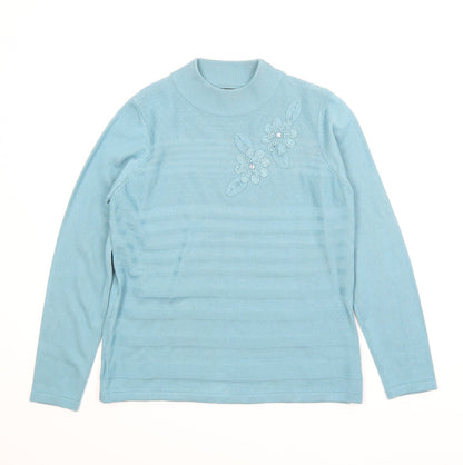 Bonmarché Womens Blue Floral Pullover Jumper Size XS