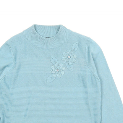 Bonmarché Womens Blue Floral Pullover Jumper Size XS