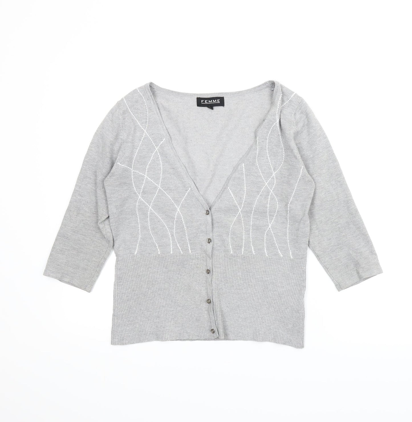 Femme Womens Grey   Cardigan Jumper Size M