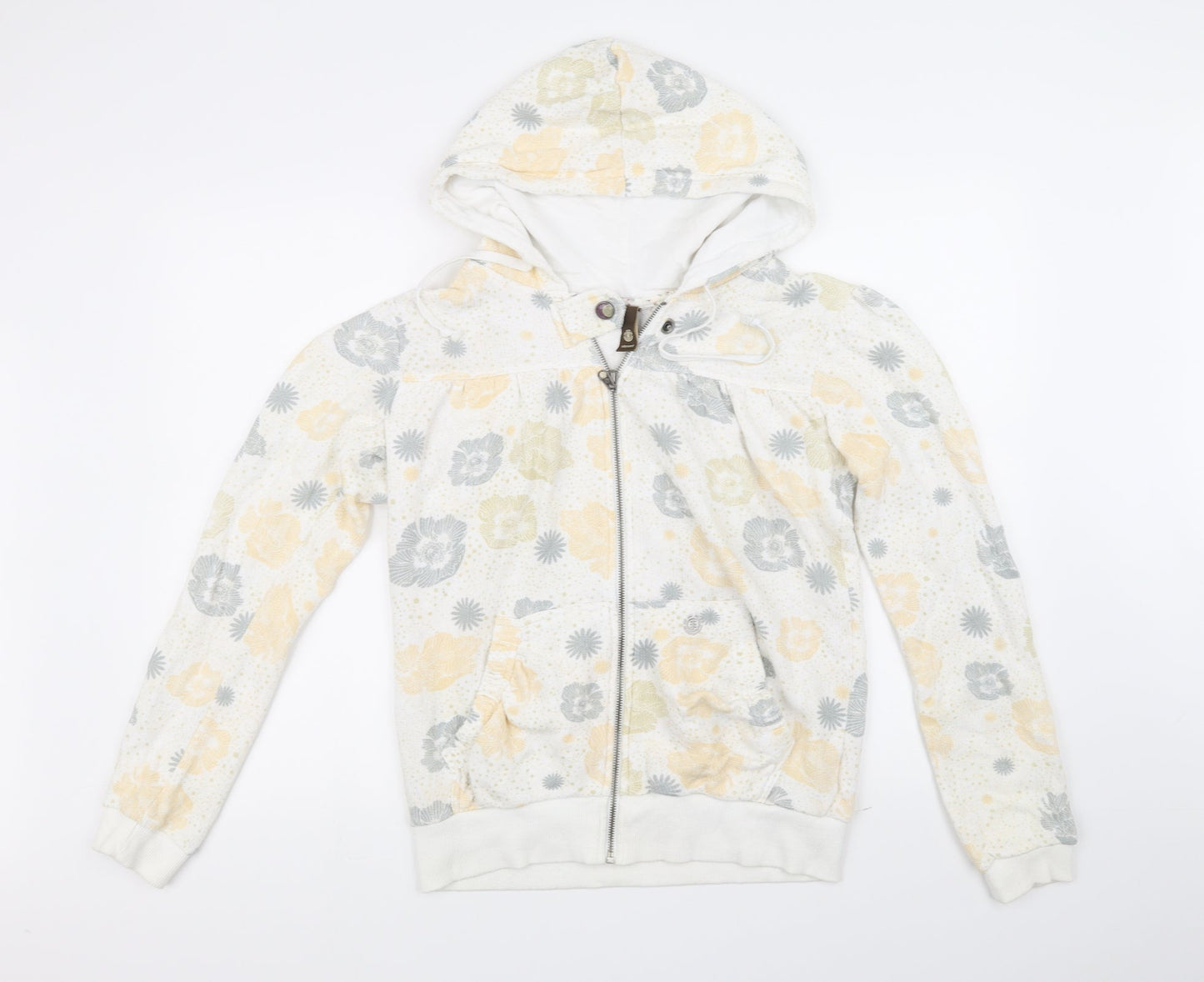 Elephant Womens White Floral  Full Zip Jumper Size L